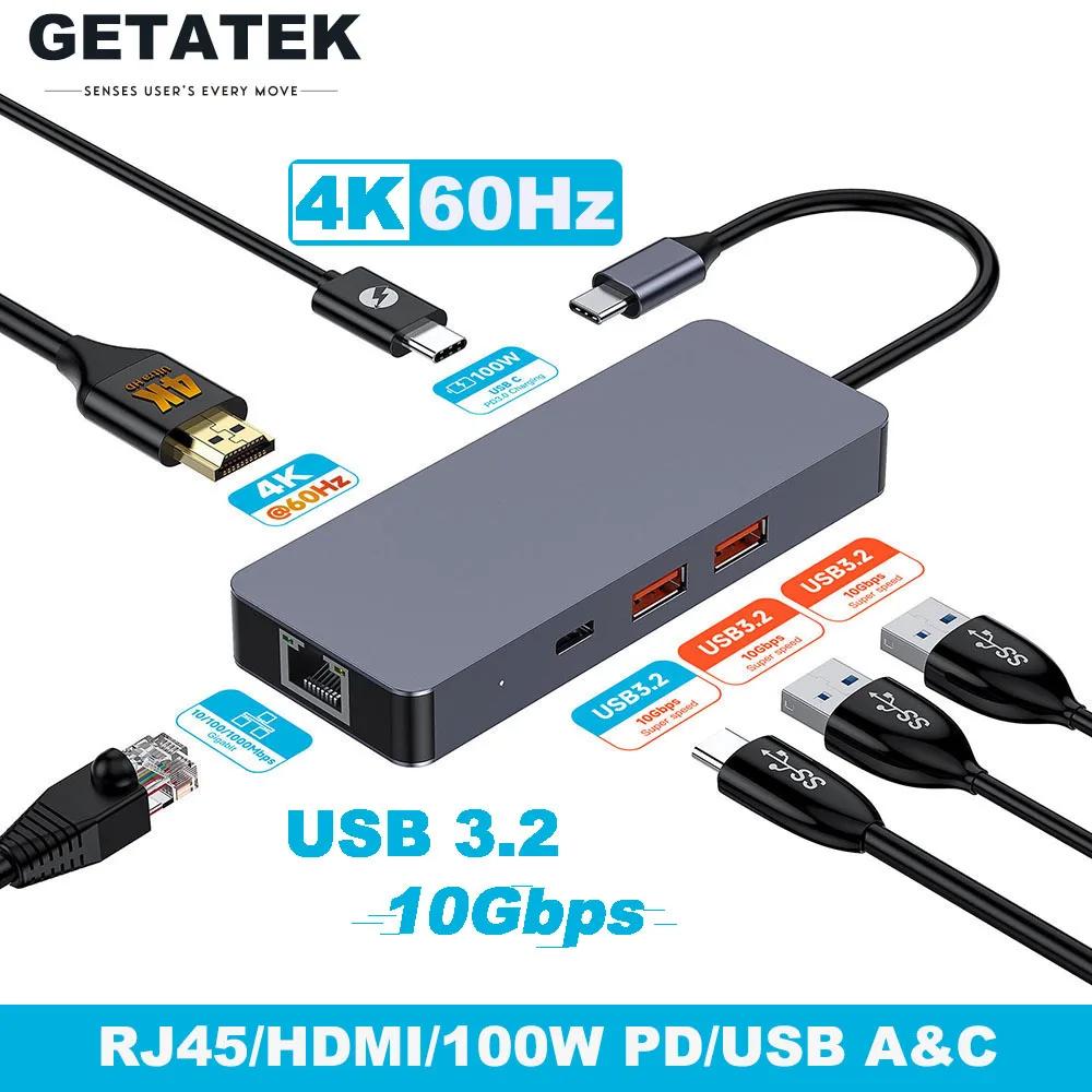 Getatek USB C , ƺ, ,  15  ƽ  USB 3.2 , HDMI CŸ-̴ USB C PD, 100W, 4K, 60Hz, 6-in-1